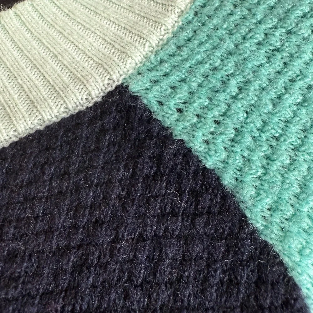 J. Crew Wool Blend Colorblock Waffle Knit Sweater Womens Sz M 18